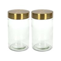 Voorraadpot - 2x - 900 ml - glas - draaideksel - goud - 10 x 17 cm - weckpot