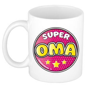 Verjaardag cadeau mok - super oma - button - roze - 300 ml - keramiek - oma/oma dag