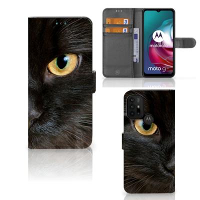 Motorola Moto G10 | G20 | G30 | Telefoonhoesje | Met pasjeshouder | Zwarte Kat