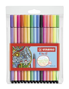 STABILO Pen 68, premium viltstift, etui met 15 kleuren