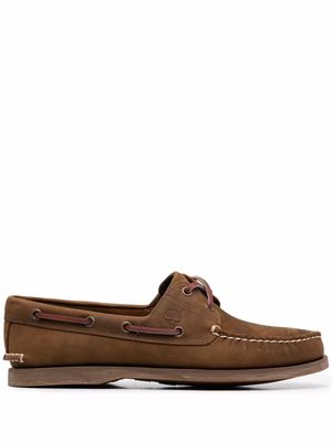 Timberland chaussures bateau en cuir à détails de coutures - Marron
