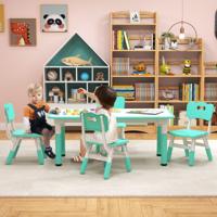 Set van Kindertafel en 4 Stoelen in Hoogte Verstelbaar Bureau met Graffiti Blad Multifunctionele Tafel voor Artistieke Activiteiten en Studie