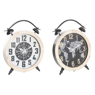Tafelklok DKD Home Decor Wit Zwart Natuurlijk Vintage (2 Stuks)