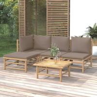 5-delige Loungeset met kussens bamboe taupe