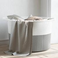 VidaXL Wasmand ø 55x36 cm katoen grijs en wit