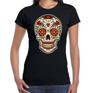 Sugar Skull t-shirt dames - zwart - Day of the Dead - punk/rock/tattoo thema