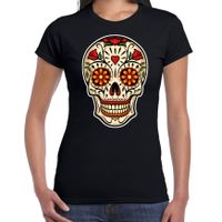 Sugar Skull t-shirt dames - zwart - Day of the Dead - punk/rock/tattoo thema - thumbnail