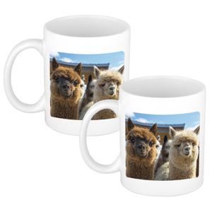 Dieren alpaca foto koffiemok - 2x - 300 ml - cadeau beker / mok alpacas liefhebber