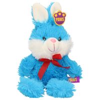 Paashaas/haas/konijn knuffel dier - zachte pluche - blauw - cadeau - 32 cm - met strikje   -