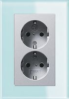 Dubbel stopcontact aluminium met Gira esprit mint glas afdekraam recht