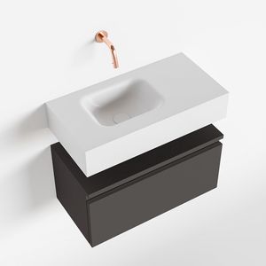 MONDIAZ ANDOR 60cm toiletmeubel dark grey. LEX 60cm wastafel talc links geen kraangat