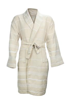 The One Towelling Hamam Badjas Beige/White-S/M