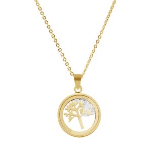 CO88 Collection 8CN-26012 - Stalen collier met hanger - levensboom en zirkonia in glas - hanger 17 mm - collier 38+5 cm - geelgoudkleurig
