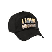 I love horses / witte paarden op het strand pet / cap zwart voor kinderen I love horses / witte paarden op het strand pet / cap zwart voor kinderen