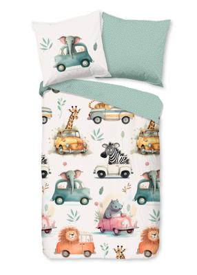 Good Morning Kinderdekbedovertrek "dieren in auto&apos;s" - Multi - (135x200 cm) - Katoen