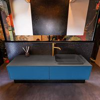 Badkamermeubelset Mondiaz Erin 150 cm met 2 Lades met RIDGE Wastafel Rechts Dark grey met 1 kraangat Greeploos Mat Jeans Badkamermeubelset Mondiaz Erin 150 cm met 2 Lades met RIDGE Wastafel Rechts Dark grey met 1 kraangat Greeploos Mat Jeans