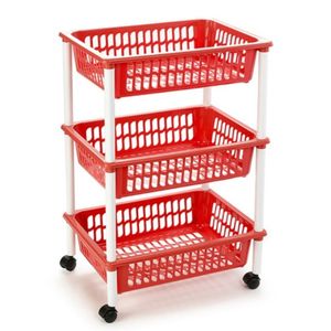 Opberg trolley/roltafel/organizer met 3 manden 40 x 30 x 61,5 cm wit/rood