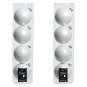 8x Winter witte glazen kerstballen 10 cm glans en mat