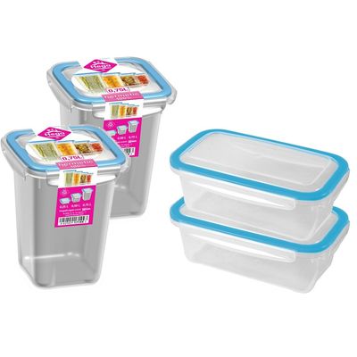 4x Voorraad/vershoudbakjes 0,75 liter transparant/blauw
