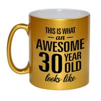 Awesome 30 year - verjaardag cadeau - koffiemok - drinkbeker - goud - 330 ml - 30 jaar