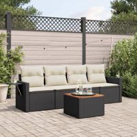 5-delige Loungeset met kussens poly rattan zwart