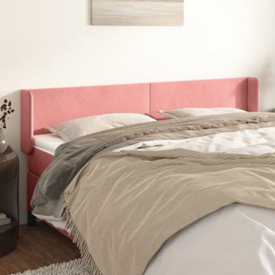 Hoofdbord met randen 203x16x78/88 cm fluweel roze