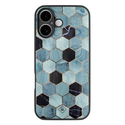 iPhone 16 glazen hardcase - Blue cubes