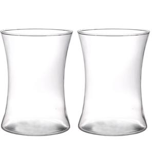 Brede trompet vaas - 2x stuks - helder glas - 19 cm - 1,5 liter - bloemenvaas