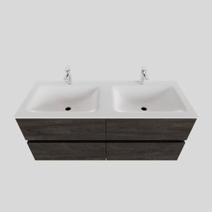 Badkamermeubel Solid Surface BWS Oslo 120x46 cm Dubbel Wood Dark Brown 4 Laden (2 kraangaten)