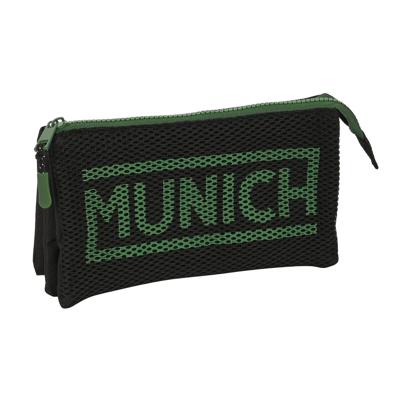 Pennenetui met 3 vakken Munich Caviar Zwart 22 x 12 x 3 cm