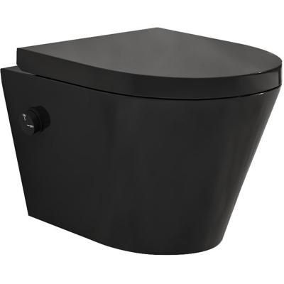 Wandcloset Wiesbaden Vesta | 52 cm | Rimless | Bidet functie-koud water | Incl.Toiletzitting | Keramiek | Mat zwart
