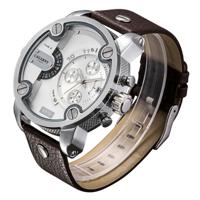 CAGARNY 6818 modieuze DZ stijl grote Dial dubbele klok Quartz beweging Sport polshorloge met lederen Band & kalender functie voor mannen (bruine Band