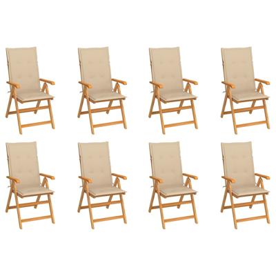 Tuinstoelen 8 st verstelbaar met kussens massief teakhout