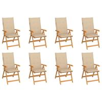Tuinstoelen 8 st verstelbaar met kussens massief teakhout