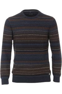 Casa Moda Casual Fit Trui ronde halsbruin/blauw, Gestreept