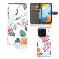 Xiaomi Redmi 10C Telefoonhoesje met Pasjes Bird Flowers - thumbnail
