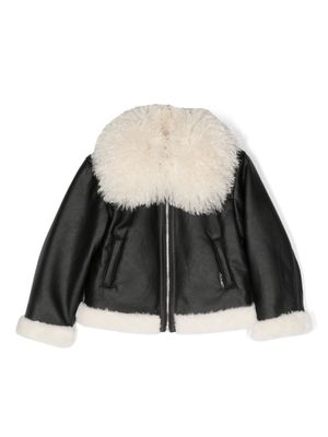 TWINSET Kids veste zippée à col en peau lainé artificielle - Noir