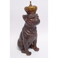 A RESIN FIGURINE OF A CROWNED BULLDOG