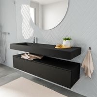 Mondiaz Alan badmeubel 150 cm urban 1 lade vrijhangend wastafel links 1 kraangat zwart