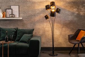 Design vloerlamp LEVELS 176cm met 5 linnen kappen zwart goud vloerlamp - 40038