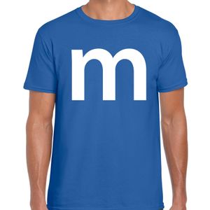 Letter M verkleed/ carnaval t-shirt blauw voor heren