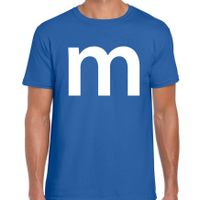 Letter M verkleed/ carnaval t-shirt blauw voor heren - thumbnail