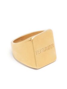 VETEMENTS bague carrée à logo gravé - Or