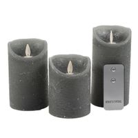 Kaarsen set 3x LED stompkaarsen grijs met afstandsbediening - thumbnail
