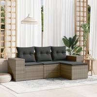 4-delige Loungeset met kussens poly rattan grijs