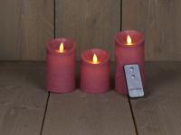 B.o. 3st kaars wax rustiek bewegende vlam 7.5x10/12.5/15cm antiek roze afstandsbediening 3x3aaa - Annas collection - thumbnail