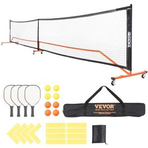 VEVOR pickleballnetset, draagbaar pickleballsysteem van normaal formaat met tassen, ballen, peddels, wielen en veldlijnen, weerbestendig metalen frame en PE-net, voor achteroprit