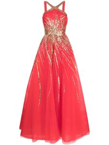 Saiid Kobeisy robe longue brodée de sequins à dos-nu - Rouge