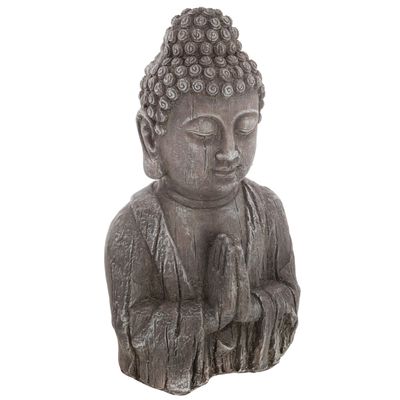 Boeddha hoofd beeld biddend - binnen/buiten - kunststeen - oud hout look - 50 cm