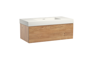 Storke Edge zwevend badmeubel 106 x 52 cm ruw eiken met Mata High enkele wastafel in mat witte solid surface